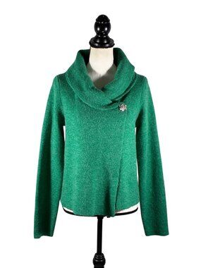 Adrienne Vittadini jewel tone fuzzy Wool Blend Cowl Neck Sweater Rhinestone M